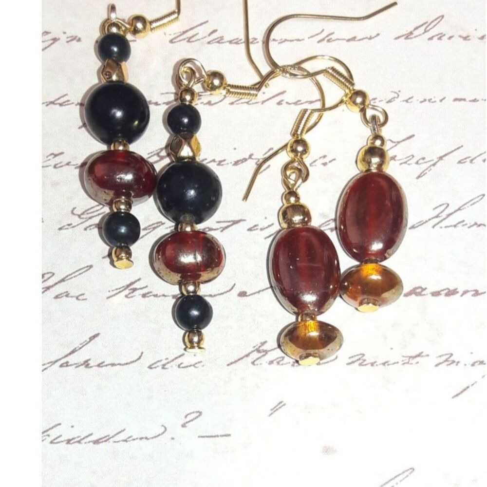 NEW Earrings Black Onyx earrings Gold Amber glass earrings Gold Mix ma 153#fs-